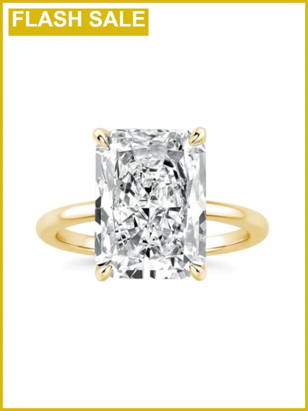 S925 Silver 4.5CT Radiant Cut Solitaire Ring 14K Gold Plated